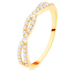 Inel din aur galben de 14K - dungi ondulate din zirconiu, zirconii mici transparente - Marime inel: 65