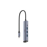 Hub USB CUDY UH605, USB-C, 5 porturi, RJ-45, Argintiu