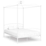 Cumpara ieftin Cadru de pat cu baldachin, alb, 140 x 200 cm, metal