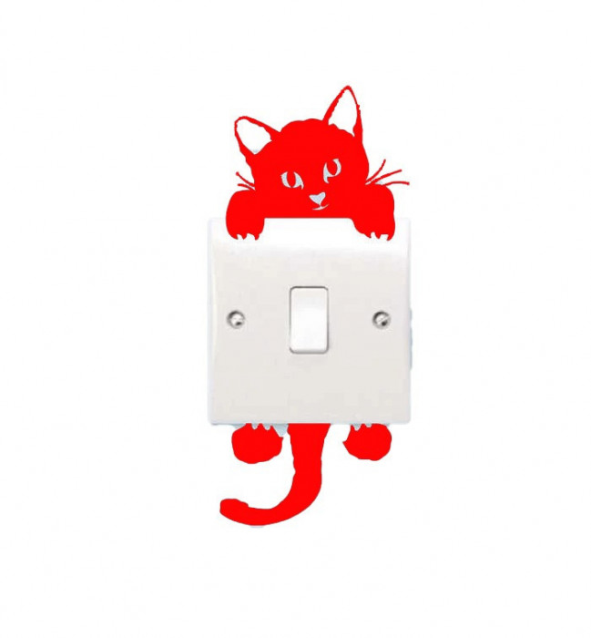 Sticker decorativ pentru intrerupator, Pisica, Rosu,11.5 cm, S1018ST-1