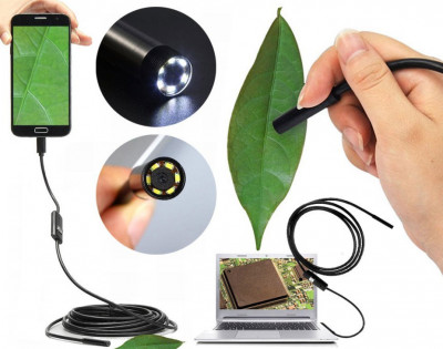 Camera Endoscop PC Android cablu 5 metri, waterproof Universala Slim pentru Inspectie Auto foto