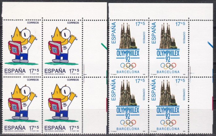 Spania 1992-J.O.Barcelona și Expo.Inter.de Filatelie OLYMPHILEX 92,Bloc de 4,MNH