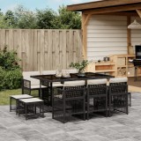 vidaXL Set mobilier de exterior cu perne, 11 piese, negru, poliratan 3210966