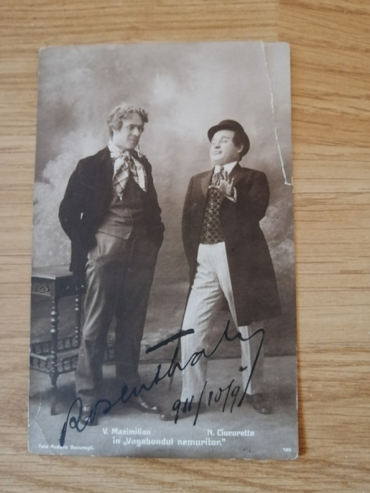 C.P. Actorii Velimir Maximilian și Nae Ciucurette in &quot;Vagabondul Nemuritor&quot; 1911