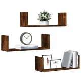 VidaXL Rafturi perete 3 buc. stejar fumuriu 58x18x18 cm lemn prelucrat
