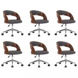 Cumpara ieftin Scaune pivotante de masa, 6 buc., gri, lemn curbat si textil