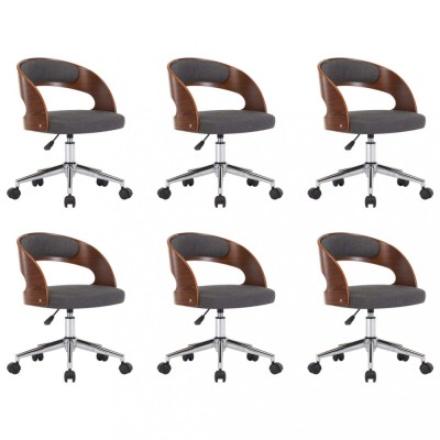 Scaune pivotante de masa, 6 buc., gri, lemn curbat si textil foto