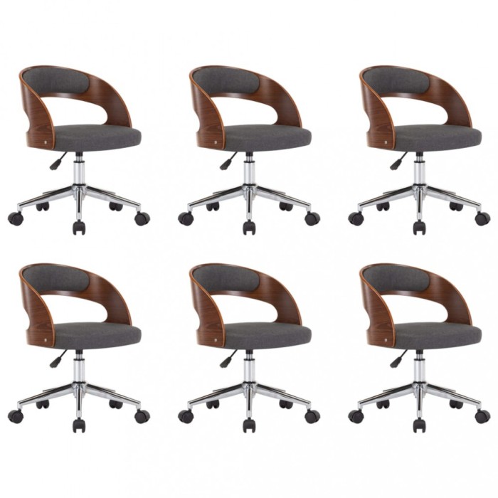 Scaune pivotante de masa, 6 buc., gri, lemn curbat si textil
