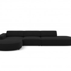 Coltar stanga 4 locuri, Jodie, Micadoni Home, BL, forma rotunjita, 342x166x70 cm, poliester, negru