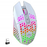 Mouse pentru gaming, Wireless, iluminare RGB, 7 butoane de joc, Alb, Optica, 1000-2000, Oem