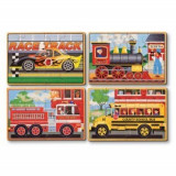 Set 4 puzzle lemn in cutie - Vehicule, Melissa &amp; Doug