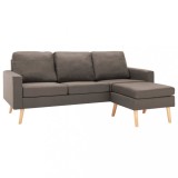 Canapea cu 3 locuri si taburet, gri taupe, material textil