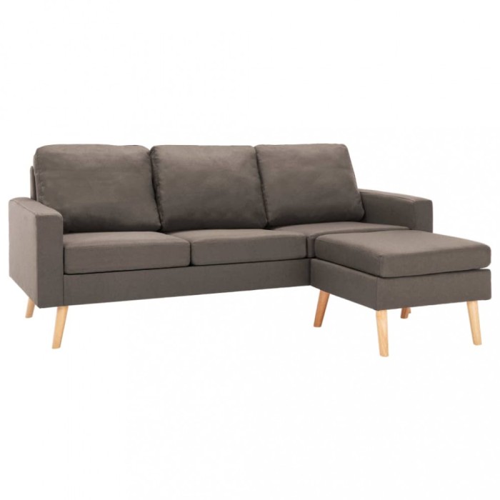 Canapea cu 3 locuri si taburet, gri taupe, material textil