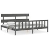 Cadru pat cu tablie 200x200 cm, gri, lemn masiv
