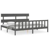Cumpara ieftin Cadru pat cu tablie 200x200 cm, gri, lemn masiv