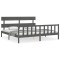 Cadru pat cu tablie 200x200 cm, gri, lemn masiv