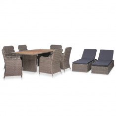 vidaXL Set mobilier de exterior, 9 piese, maro, poliratan