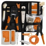 Cumpara ieftin Kit instrumente de retea si tester cabluri 2 in 1, 145 piese, compatibil mufe RJ45 RJ11, cu husa depozitare, 27x15.5x6 cm, negru