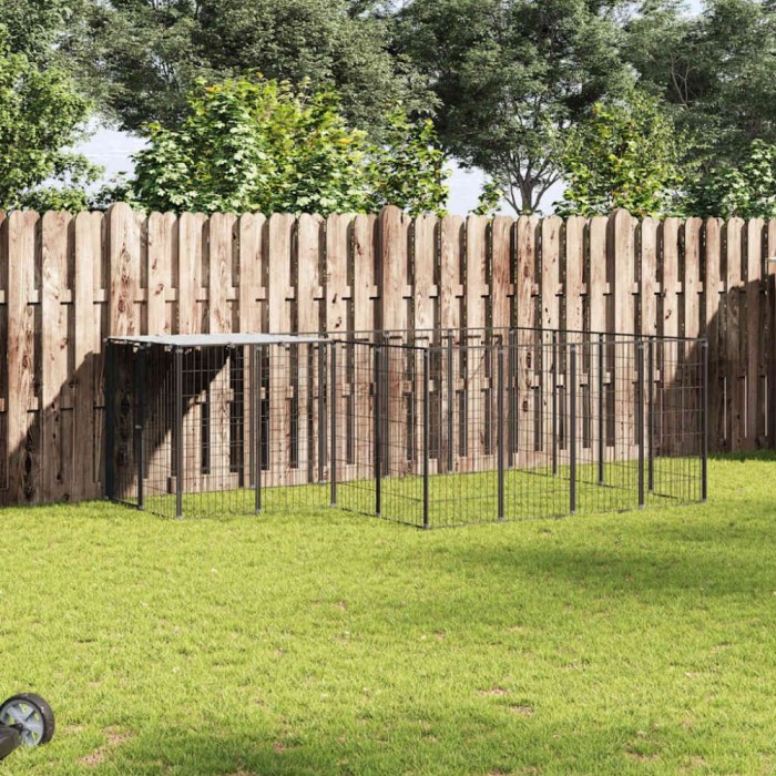 vidaXL Padoc pentru c&acirc;ini, negru, 6,05 m&sup2;, oțel 3082205