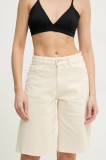 Answear Lab pantaloni scurti jeans femei, culoarea bej, neted, high waist