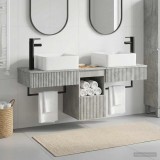 Cumpara ieftin Set dulap baie 3 buc. Gri Beton 136 x 35 x 80 cm Lemn prelucrat