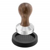 Tamper din otel inoxidabil cu maner din lemn de nuc Navaris, 58 mm, Covoras, 51802.01.30