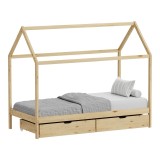 Cumpara ieftin Pat pentru copii Mellin, Pako World, 2 sertare, Natural, 90x190 cm