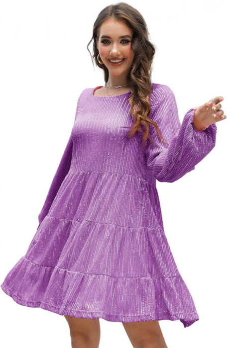 ly Glitter Rochie, Paiete Babydoll Rochie de Vară Scurtă Flowy Tiered Tunic Roch