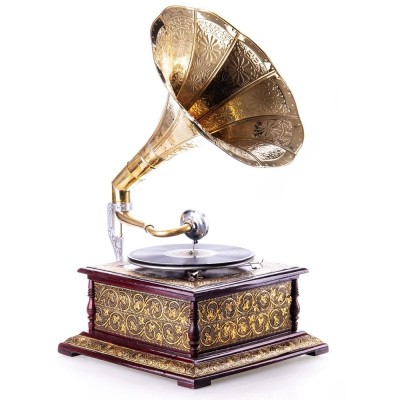 Gramofon deosebit placat cu incrustratii metalice aurii LUP011 foto