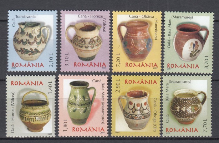 ROMANIA 2007 LP 1776 LP 1788 CERAMICA ROMANEASCA OALE SI CANI I OALE SI CANI II SERII MNH