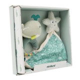 Set cadou bebe - zornaitoare si paturica moale de atasament ocean, de la 0 luni