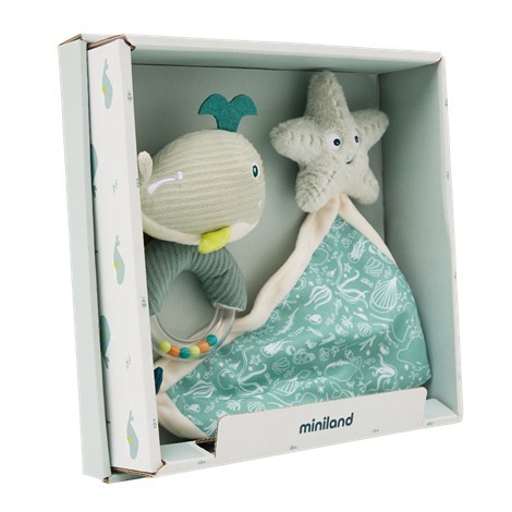 Set cadou bebe - zornaitoare si paturica moale de atasament ocean, de la 0 luni