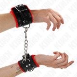 KINK - FUR LINED WRIST RESTRAINTS WITH SQUARE HOLES RED AND BLACK BELT ADJUSTABLE 17-29 CM X 6 CM, KINK WRIST RESTRAINT