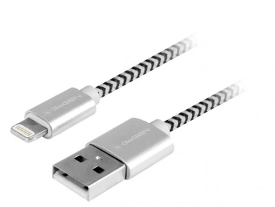 Cablu de incarcare si transfer de date GoGEN, USB la Lightning, 2 metri, impletitura textila, argintiu foto