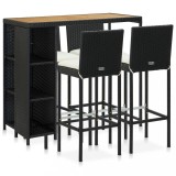 VidaXL Set mobilier bar de grădină cu perne, 5 piese, negru, poliratan