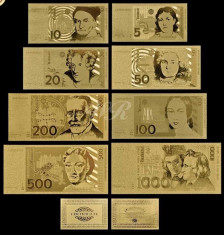 GERMANIA - SET 8 BANCNOTE MARCI GERMANE (DM) 1989-1999 POLYMER PLACAT CU AUR 24k foto