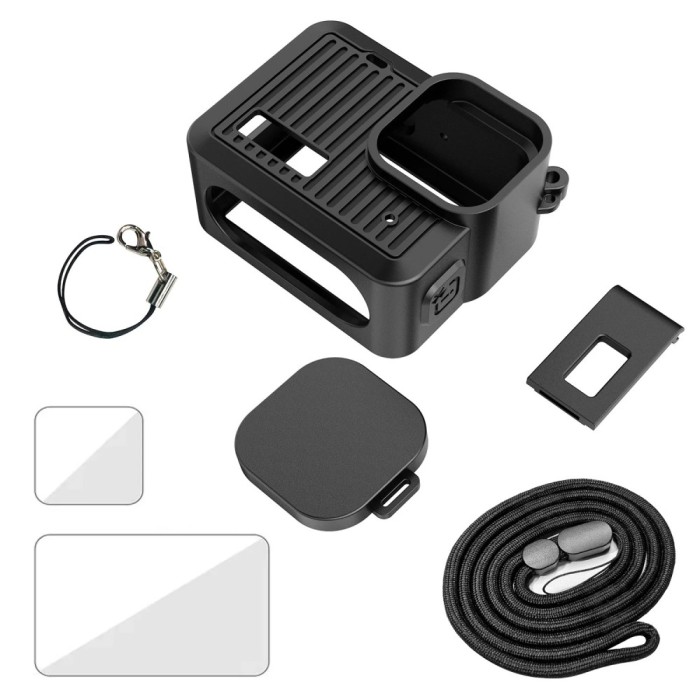 Husa silicon + protectie obiectiv + folii sticla display + usita GoPro Hero 4K30 12MP