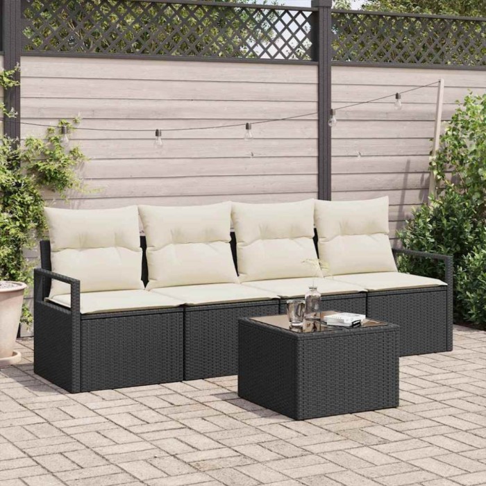 vidaXL Set de canapele pentru grădină 5 pcs Negru, Crem