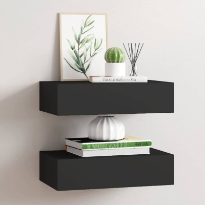 vidaXL Dulap de perete cu sertare, 2 buc., negru, 40x23,5x10 cm, MDF foto