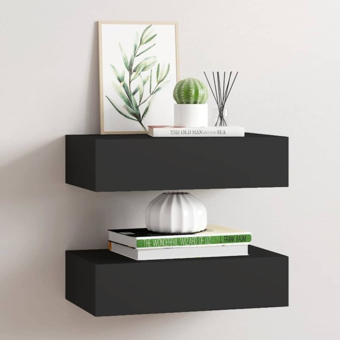 vidaXL Dulap de perete cu sertare, 2 buc., negru, 40x23,5x10 cm, MDF