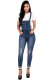 Cumpara ieftin Salopeta Dama Denim Rupturi Decorative, Breteli Reglabile, Buzunare, Bumbac/Poliester/Elastan, Marimi: S/M, M, M/L, XL, XXL