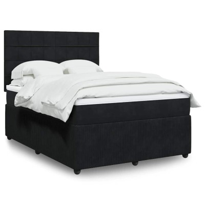 Gossi pat box spring cu saltea, negru, 140x190 cm, catifea foto