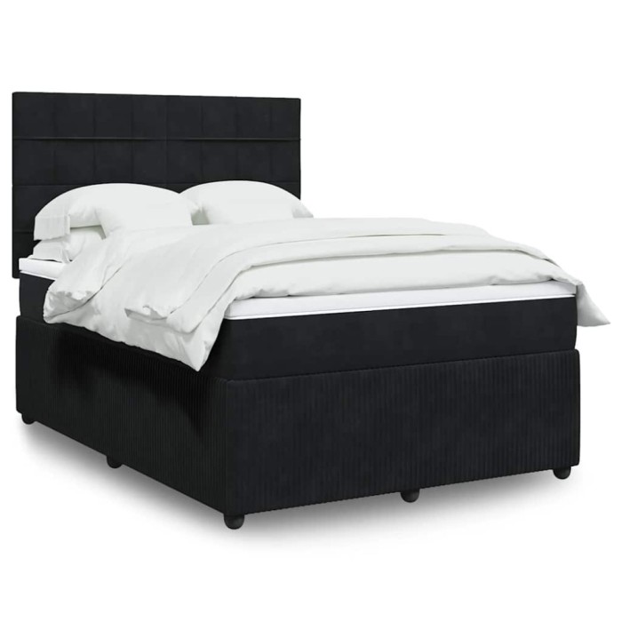 Gossi pat box spring cu saltea, negru, 140x190 cm, catifea