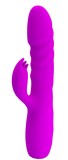 Vibrator Pretty Love Melanie, 12 Moduri Vibratii, 3 Moduri Thrusting, Silicon, USB, Mov, 20.5 cm