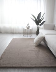 Covor Premium Belgian Model LOP 080, Imitatie Blana Iepure, Marime 50 x 80 cm, Bej, Inaltime Fir 23 mm, Antiderapant, Antialergic, Poliester, Living,