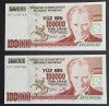 Turcia, 2 x 100.000 Lire 1970, UNC, Consecutive.