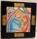 Icoana moderna- Sfanta familie-unicat, elemente foita aur, rama lemn