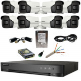 Kit supraveghere Hikvision 8 camere 4in1 8 Megapixeli IR 80m Lentila 3.6mm DVR Acusense 8 MP Hard Disk 1 TB, Accesorii SafetyGuard Surveillance