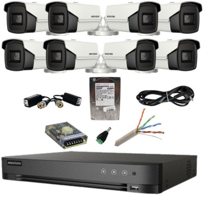 Kit supraveghere Hikvision 8 camere 4in1 8 Megapixeli IR 80m Lentila 3.6mm DVR Acusense 8 MP Hard Disk 1 TB, Accesorii SafetyGuard Surveillance foto