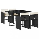 Set mobilier de gradina cu perne, 5 piese, negru, poliratan